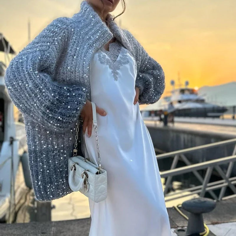 Chaqueta de punto con lentejuelas uniformes