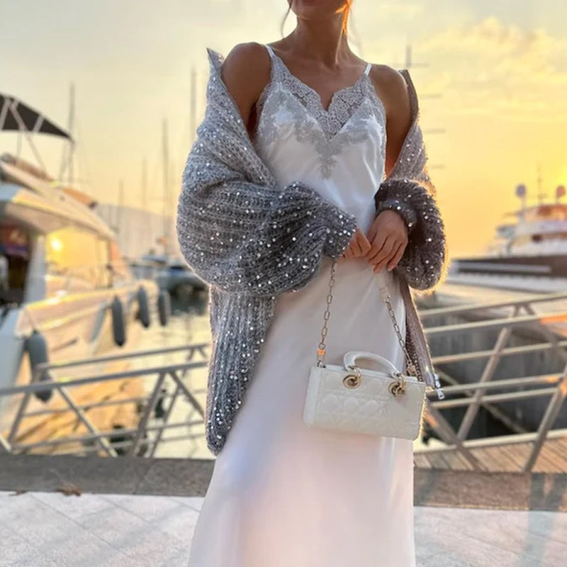 Chaqueta de punto con lentejuelas uniformes