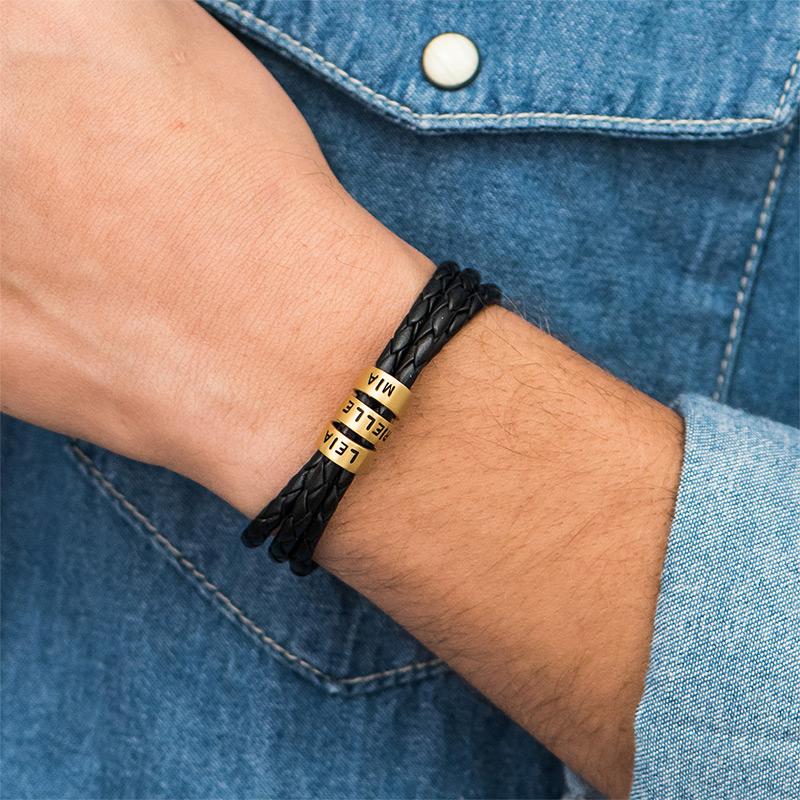 Bracciale da Uomo in Pelle Nera – Personalizzabile con Finiture in Argento o Oro 